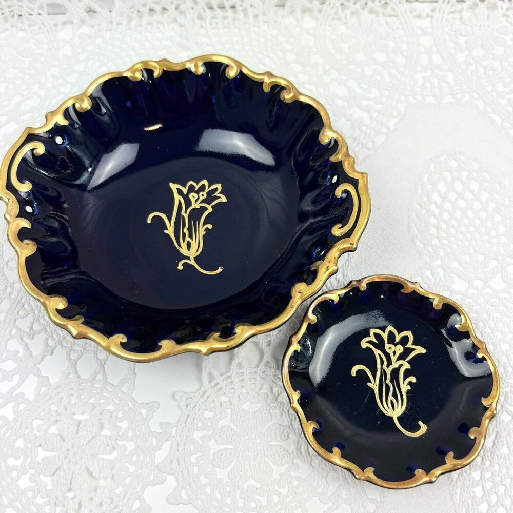 2 Vintage Stadtilm Cobalt Blue Round Shape Decorative Trinket Candy Dishes